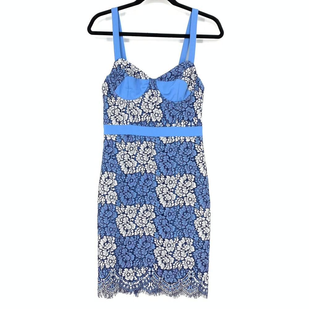 NBD Women's Sz S Cake Dress French Blue Ivory Mini Fitted Flower Lace Bustier